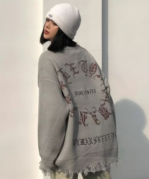 MGV(エムジーヴィー)の「ストリートデザインダメージニット(ニット/セーター・メンズ・ブラック/グレー・LARGE/X-LARGE/MEDIUM)」の19枚目の写真