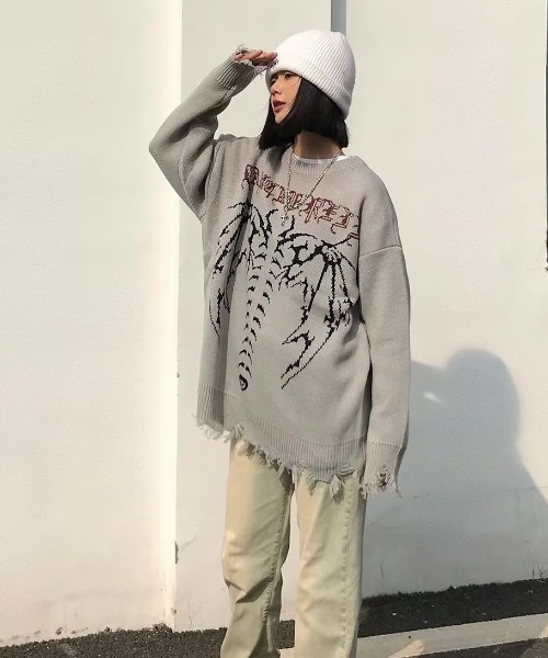 MGV(エムジーヴィー)の「ストリートデザインダメージニット(ニット/セーター・メンズ・ブラック/グレー・LARGE/X-LARGE/MEDIUM)」の20枚目の写真