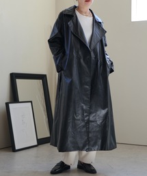 フェイクレザーロングテーラードジャケット