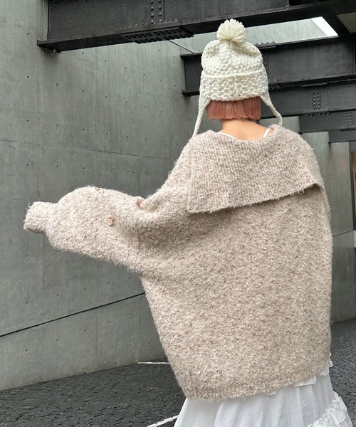 Alley by w closet（アリーバイダブルクローゼット）の「【Alley】リボン付ブークレビッグカラープルオーバー（ニット/セーター・レディース・ベージュ/ピンク・FREE）」の7枚目の写真