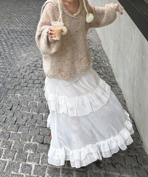 Alley by w closet（アリーバイダブルクローゼット）の「【Alley】リボン付ブークレビッグカラープルオーバー（ニット/セーター・レディース・ベージュ/ピンク・FREE）」の8枚目の写真