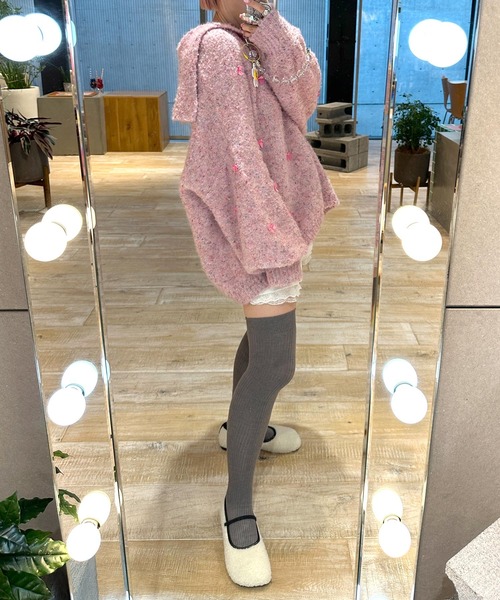 Alley by w closet（アリーバイダブルクローゼット）の「【Alley】リボン付ブークレビッグカラープルオーバー（ニット/セーター・レディース・ベージュ/ピンク・FREE）」の13枚目の写真