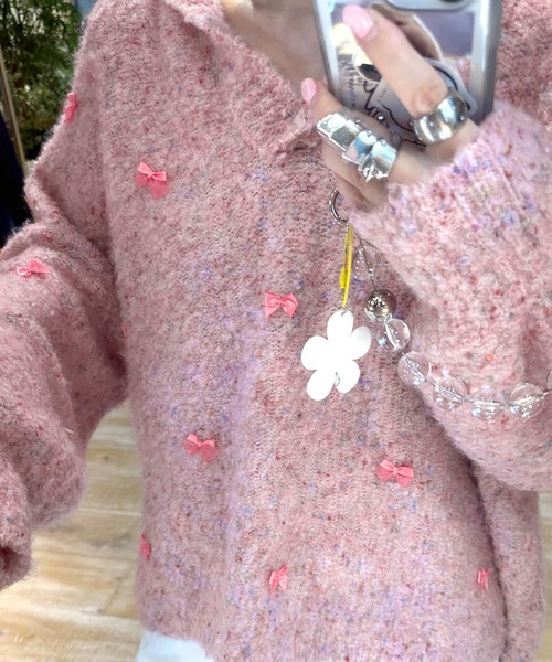 Alley by w closet（アリーバイダブルクローゼット）の「【Alley】リボン付ブークレビッグカラープルオーバー（ニット/セーター・レディース・ベージュ/ピンク・FREE）」の15枚目の写真