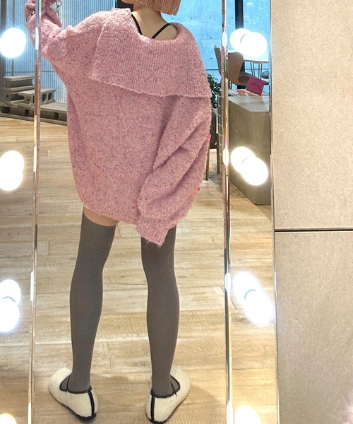 Alley by w closet（アリーバイダブルクローゼット）の「【Alley】リボン付ブークレビッグカラープルオーバー（ニット/セーター・レディース・ベージュ/ピンク・FREE）」の21枚目の写真