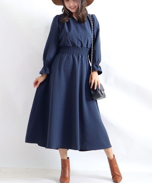 GOLDJAPAN(ゴールドジャパン)の「カシュクールロングワンピース【大きいサイズ対応】(ワンピース・レディース・ネイビー/ブラウン/ピンク系その他/ブラック・LL/4L/3L/5L)」の4枚目の写真