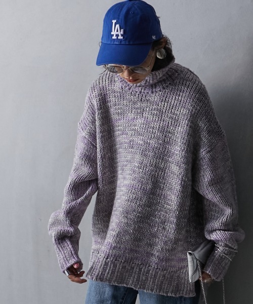 GEVS.（ジェイヴィス）の「＜大きいサイズ＞ 3色引き揃えミックスカラーニットプルオーバー GEVS.（ニット/セーター・レディース・グリーン系/ピンク系/パープル系・5L/4L/3L/L/LL）」の21枚目の写真