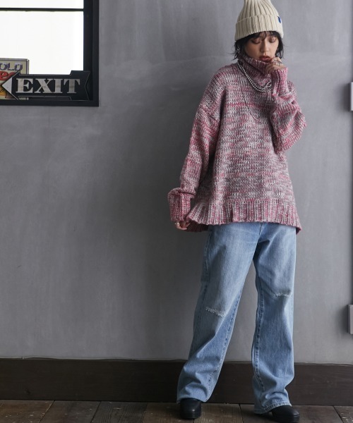 GEVS.（ジェイヴィス）の「＜大きいサイズ＞ 3色引き揃えミックスカラーニットプルオーバー GEVS.（ニット/セーター・レディース・グリーン系/ピンク系/パープル系・5L/4L/3L/L/LL）」の6枚目の写真