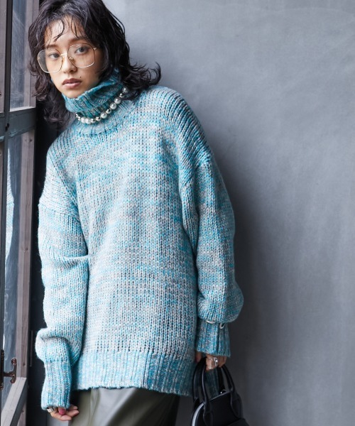 GEVS.（ジェイヴィス）の「＜大きいサイズ＞ 3色引き揃えミックスカラーニットプルオーバー GEVS.（ニット/セーター・レディース・グリーン系/ピンク系/パープル系・5L/4L/3L/L/LL）」の9枚目の写真