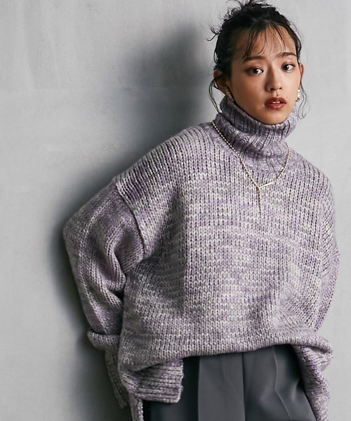 GEVS.（ジェイヴィス）の「＜大きいサイズ＞ 3色引き揃えミックスカラーニットプルオーバー GEVS.（ニット/セーター・レディース・グリーン系/ピンク系/パープル系・5L/4L/3L/L/LL）」の20枚目の写真