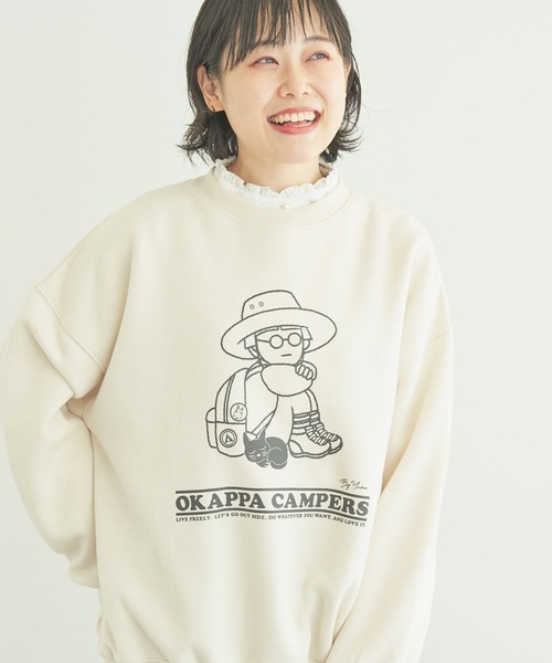CRAFT STANDARD BOUTIQUE（クラフトスタンダードブティック）の「URANIWA　CAMPERS　SWEAT（スウェット・レディース・グレイッシュベージュ/チャコールグレー/アイボリー・M/L）」の2枚目の写真