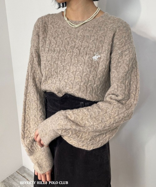 BEVERLY HILLS POLO CLUB（ビバリーヒルズポロクラブ）の「【BEVERLY HILLS POLO CLUB】ケーブルニットプルオーバー（ニット/セーター・レディース・ネイビー/ベージュ/グレー/オフホワイト・MEDIUM/SMALL）」の3枚目の写真