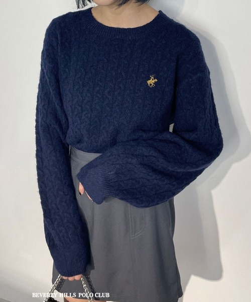 BEVERLY HILLS POLO CLUB（ビバリーヒルズポロクラブ）の「【BEVERLY HILLS POLO CLUB】ケーブルニットプルオーバー（ニット/セーター・レディース・ネイビー/ベージュ/グレー/オフホワイト・MEDIUM/SMALL）」の4枚目の写真
