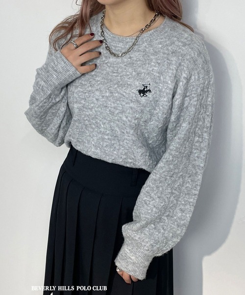 BEVERLY HILLS POLO CLUB（ビバリーヒルズポロクラブ）の「【BEVERLY HILLS POLO CLUB】ケーブルニットプルオーバー（ニット/セーター・レディース・ネイビー/ベージュ/グレー/オフホワイト・MEDIUM/SMALL）」の2枚目の写真