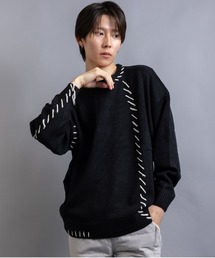 アシンメトリーハンドステッチ クルーネックニット