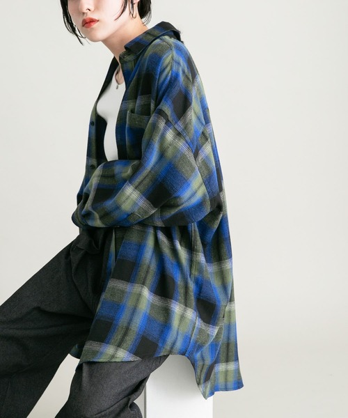 KBF BIGチェックシャツ パープル　グリーン　長袖　美品 セール】BIGチェックシャツ（シャツ/ブラウス）｜KBF