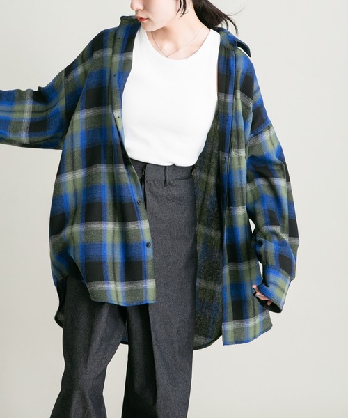 KBF（ケイビーエフ）の「BIGチェックシャツ（シャツ/ブラウス・レディース・グリーン系その他/ベージュ系その他/オレンジ系その他・ONE）」の16枚目の写真