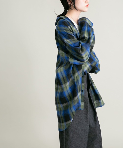 KBF（ケイビーエフ）の「BIGチェックシャツ（シャツ/ブラウス・レディース・グリーン系その他/ベージュ系その他/オレンジ系その他・ONE）」の17枚目の写真