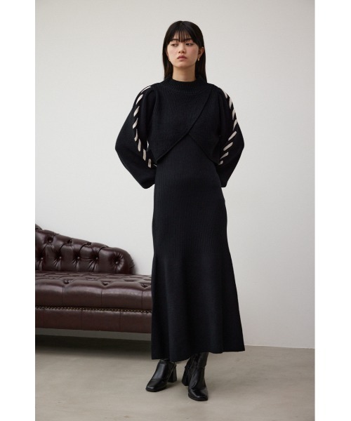 セール】レースアップスリーブレイヤードニットワンピース（ワンピース