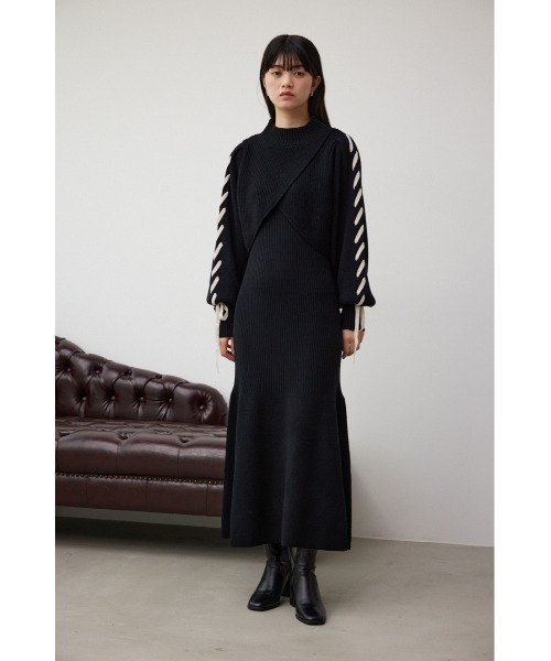 セール】レースアップスリーブレイヤードニットワンピース（ワンピース