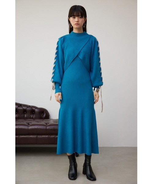 セール】レースアップスリーブレイヤードニットワンピース（ワンピース