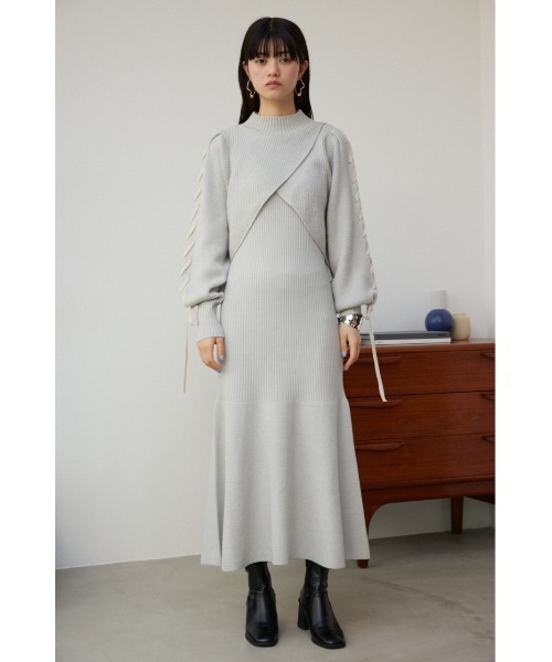 セール】レースアップスリーブレイヤードニットワンピース（ワンピース