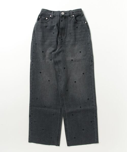 セール】ハート刺繍デニムハイウエストパンツ（デニムパンツ
