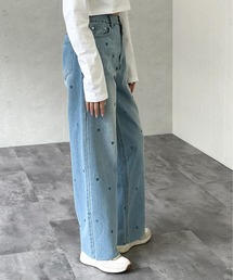 ハート刺繍デニムハイウエストパンツ