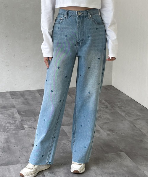 Per sist ence(パーシエンス)の「ハート刺繍デニムハイウエストパンツ(デニムパンツ・レディース・ブルー/インディゴブルー/ブラック・FREE)」の19枚目の写真