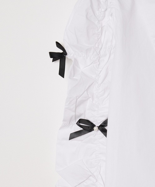 Chick（チック）の「Gather Sleeve Ribbon Blouse / ギャザースリーブリボンブラウス（シャツ/ブラウス・レディース・ホワイト・S/M/L）」の5枚目の写真