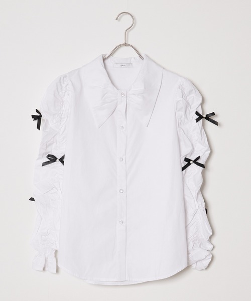 Chick（チック）の「Gather Sleeve Ribbon Blouse / ギャザースリーブリボンブラウス（シャツ/ブラウス・レディース・ホワイト・S/M/L）」の9枚目の写真