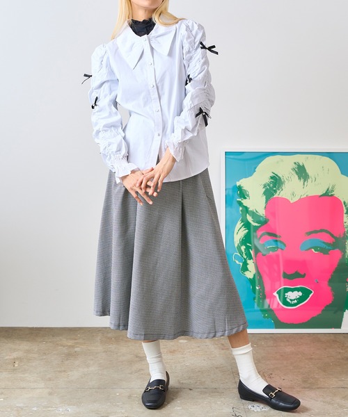 Chick（チック）の「Gather Sleeve Ribbon Blouse / ギャザースリーブリボンブラウス（シャツ/ブラウス・レディース・ホワイト・S/M/L）」の13枚目の写真