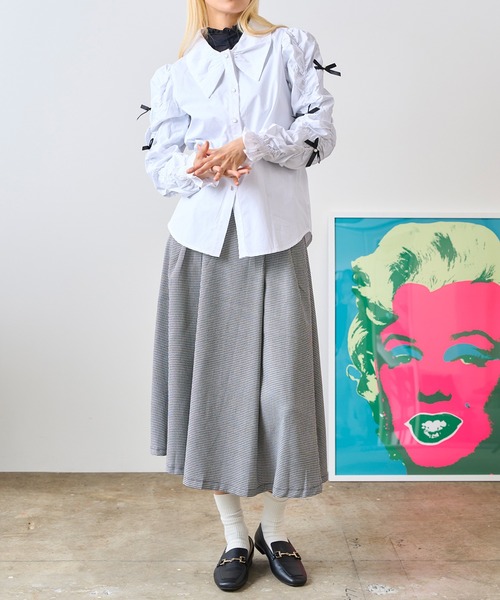Chick（チック）の「Gather Sleeve Ribbon Blouse / ギャザースリーブリボンブラウス（シャツ/ブラウス・レディース・ホワイト・S/M/L）」の14枚目の写真