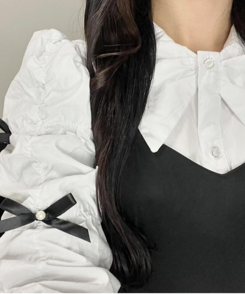 Chick（チック）の「Gather Sleeve Ribbon Blouse / ギャザースリーブリボンブラウス（シャツ/ブラウス・レディース・ホワイト・S/M/L）」の17枚目の写真