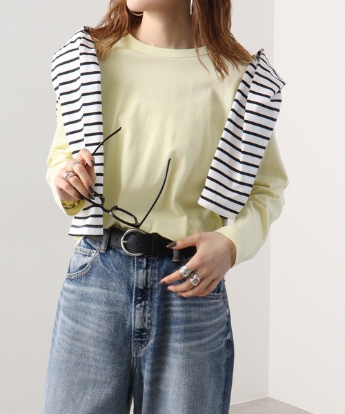 FUNALIVE(ファンアライブ)の「PAGE ONE USAコットン長袖Tシャツ(Tシャツ/カットソー・レディース・グレイッシュベージュ/ミント/イエロー/オフホワイト/ブラック・LL/L/M)」の5枚目の写真