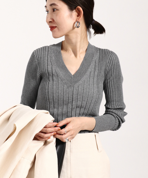 イタリア糸 リブVネックプルオーバー（ニット/セーター）｜VERMEIL par