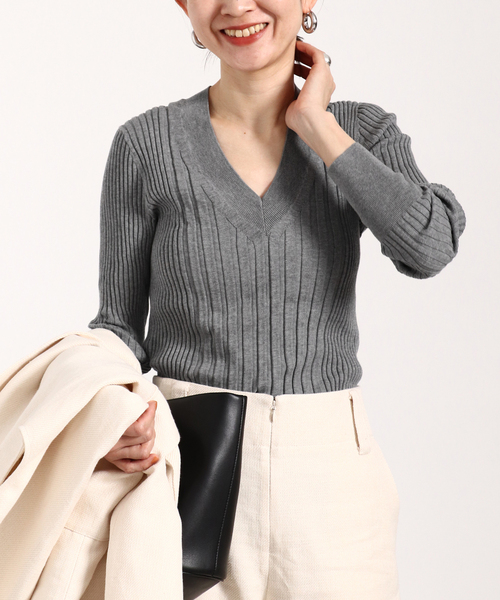 イタリア糸 リブVネックプルオーバー（ニット/セーター）｜VERMEIL par