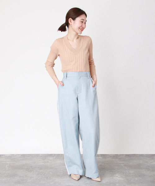 イタリア糸 リブVネックプルオーバー（ニット/セーター）｜VERMEIL par