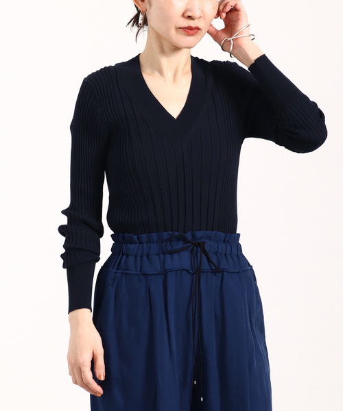 イタリア糸 リブVネックプルオーバー（ニット/セーター）｜VERMEIL par