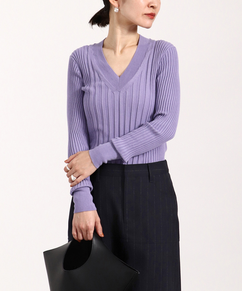 イタリア糸 リブVネックプルオーバー（ニット/セーター