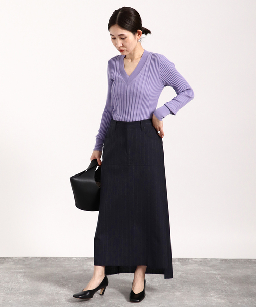 VERMEIL par iena（ヴェルメイユパーイエナ）の「イタリア糸 リブVネックプルオーバー（ニット/セーター・レディース・グレー/ベージュ/ネイビー/ラベンダー/ブラウン/イエロー・FREE）」の15枚目の写真