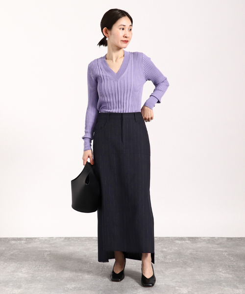 VERMEIL par iena（ヴェルメイユパーイエナ）の「イタリア糸 リブVネックプルオーバー（ニット/セーター・レディース・グレー/ベージュ/ネイビー/ラベンダー/ブラウン/イエロー・FREE）」の16枚目の写真