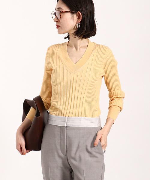 イタリア糸 リブVネックプルオーバー（ニット/セーター）｜VERMEIL par