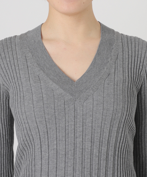 イタリア糸 リブVネックプルオーバー（ニット/セーター）｜VERMEIL par