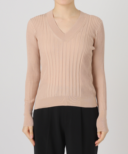 イタリア糸 リブVネックプルオーバー（ニット/セーター