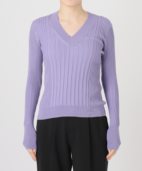 イタリア糸 リブVネックプルオーバー（ニット/セーター）｜VERMEIL par