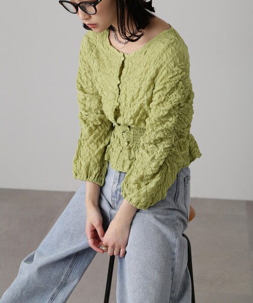 FREE'S MART（フリーズマート）の「前後2WAYぽこぽこブラウスカーディガン（カーディガン/ボレロ・レディース・ライトグリーン/ホワイト/ブラック・FREE）」の3枚目の写真