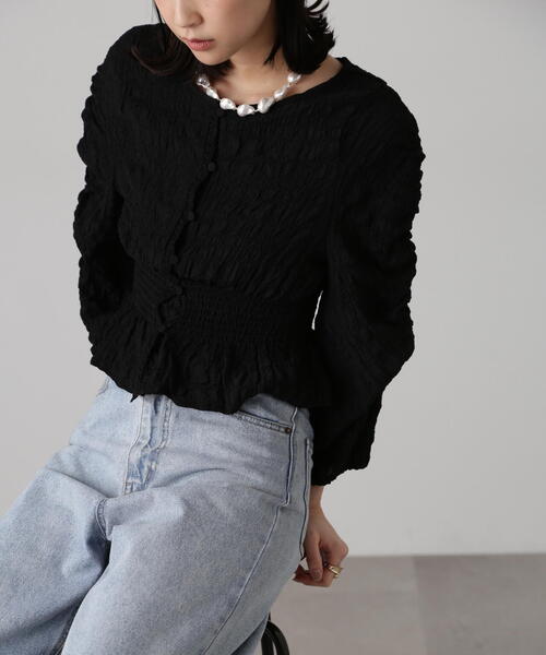 FREE'S MART（フリーズマート）の「前後2WAYぽこぽこブラウスカーディガン（カーディガン/ボレロ・レディース・ライトグリーン/ホワイト/ブラック・FREE）」の5枚目の写真