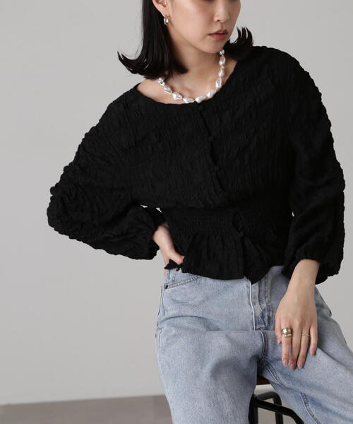 FREE'S MART（フリーズマート）の「前後2WAYぽこぽこブラウスカーディガン（カーディガン/ボレロ・レディース・ライトグリーン/ホワイト/ブラック・FREE）」の7枚目の写真