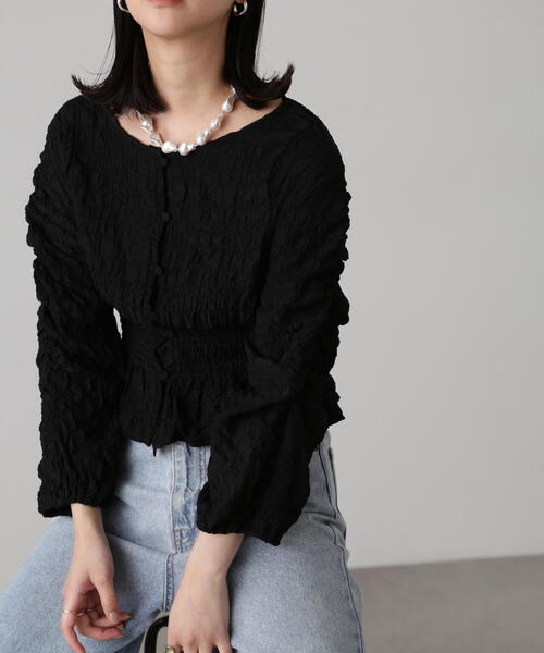 FREE'S MART（フリーズマート）の「前後2WAYぽこぽこブラウスカーディガン（カーディガン/ボレロ・レディース・ライトグリーン/ホワイト/ブラック・FREE）」の10枚目の写真