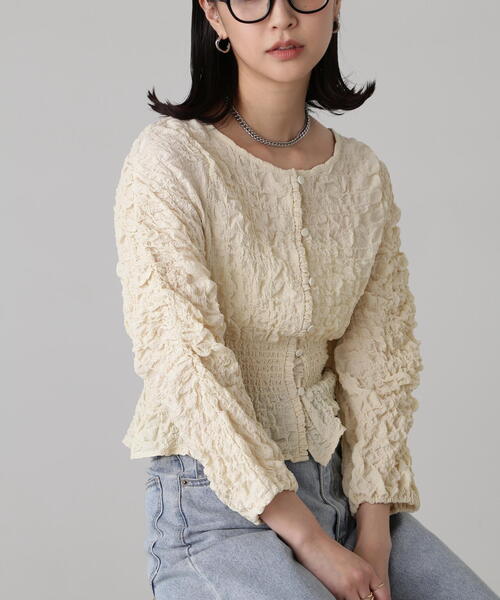 FREE'S MART（フリーズマート）の「前後2WAYぽこぽこブラウスカーディガン（カーディガン/ボレロ・レディース・ライトグリーン/ホワイト/ブラック・FREE）」の16枚目の写真